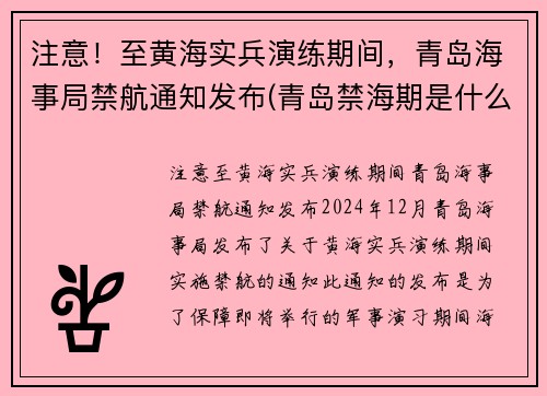 注意！至黄海实兵演练期间，青岛海事局禁航通知发布(青岛禁海期是什么时候)