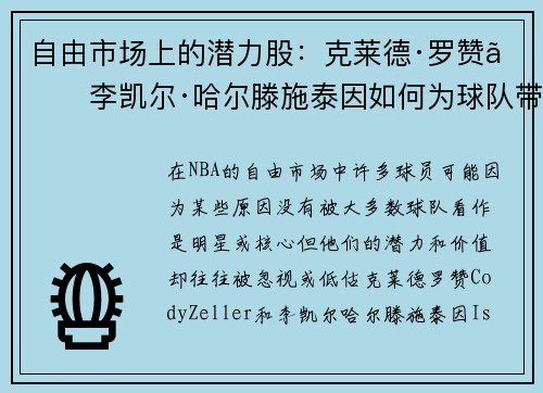 自由市场上的潜力股：克莱德·罗赞、李凯尔·哈尔滕施泰因如何为球队带来惊喜？