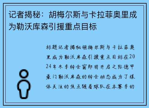 记者揭秘：胡梅尔斯与卡拉菲奥里成为勒沃库森引援重点目标