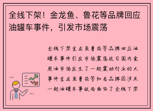 全线下架！金龙鱼、鲁花等品牌回应油罐车事件，引发市场震荡