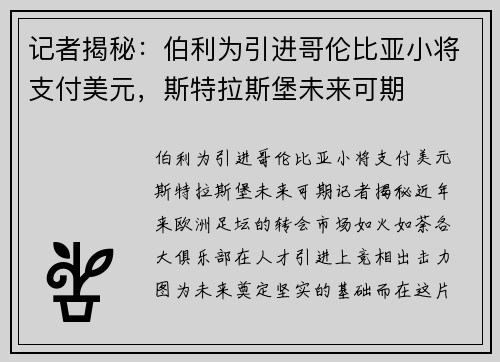 记者揭秘：伯利为引进哥伦比亚小将支付美元，斯特拉斯堡未来可期